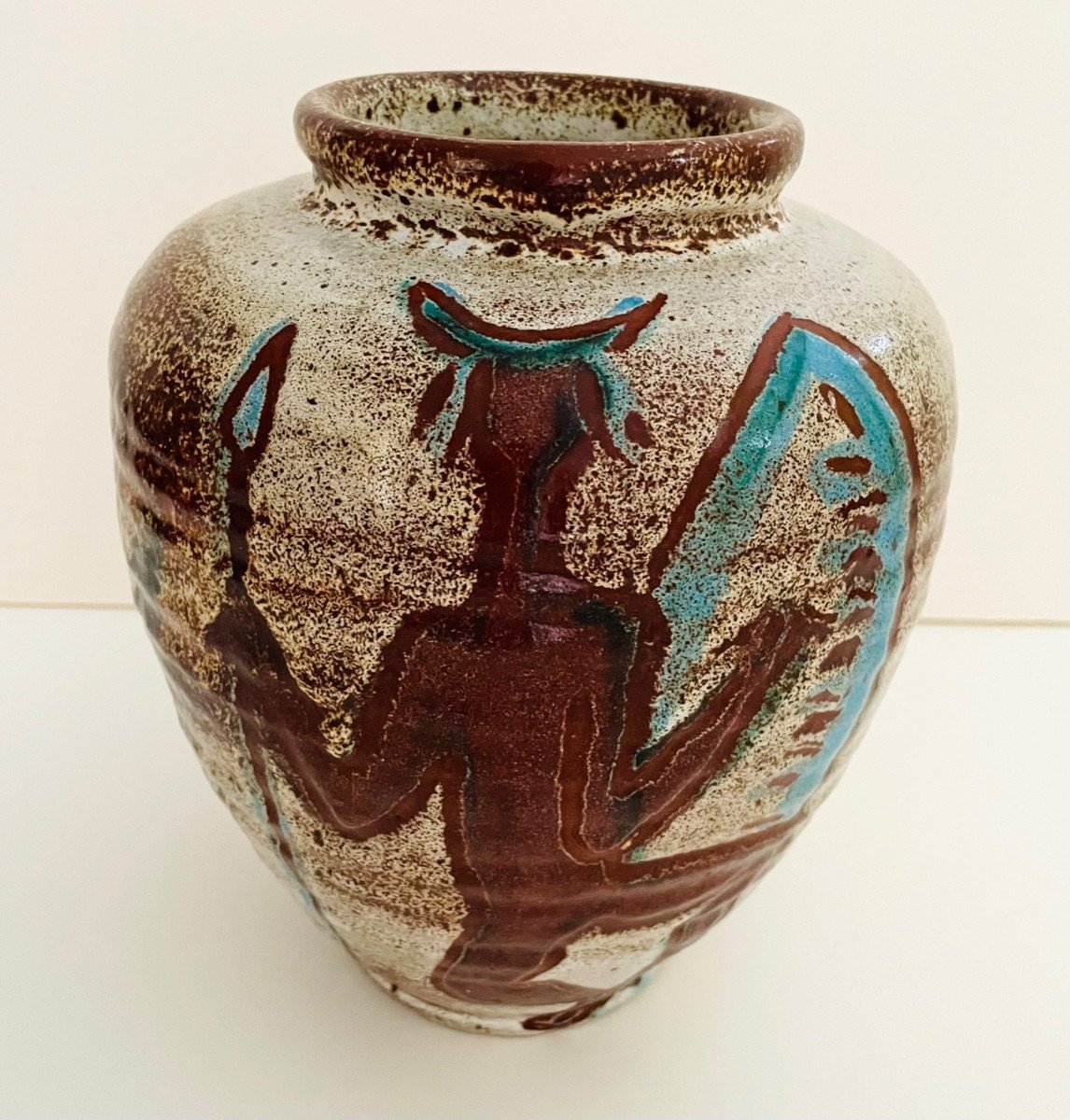 Vase africaniste en céramique d' Accolay années 60