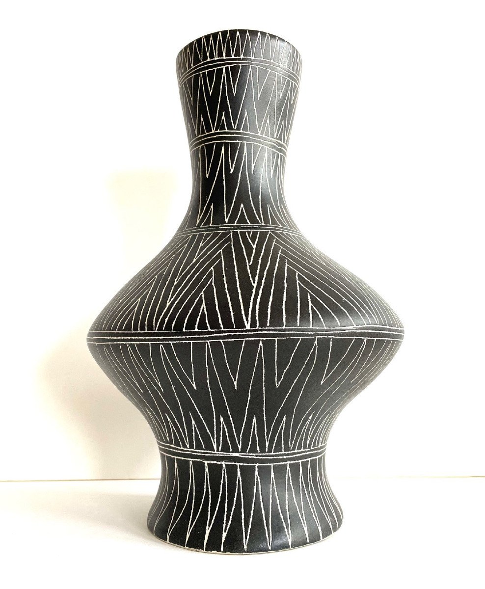 Large Africanist Vase By Jean De Lespinasse, 1960s-photo-2