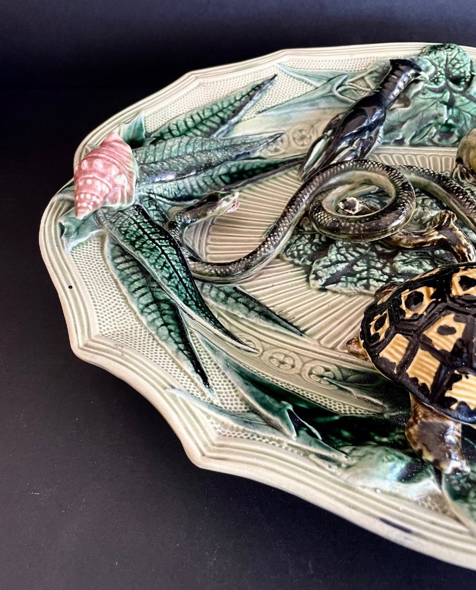 Large Art Nouveau Barbotine Dish In The Style Of Bernard Palissy-photo-2