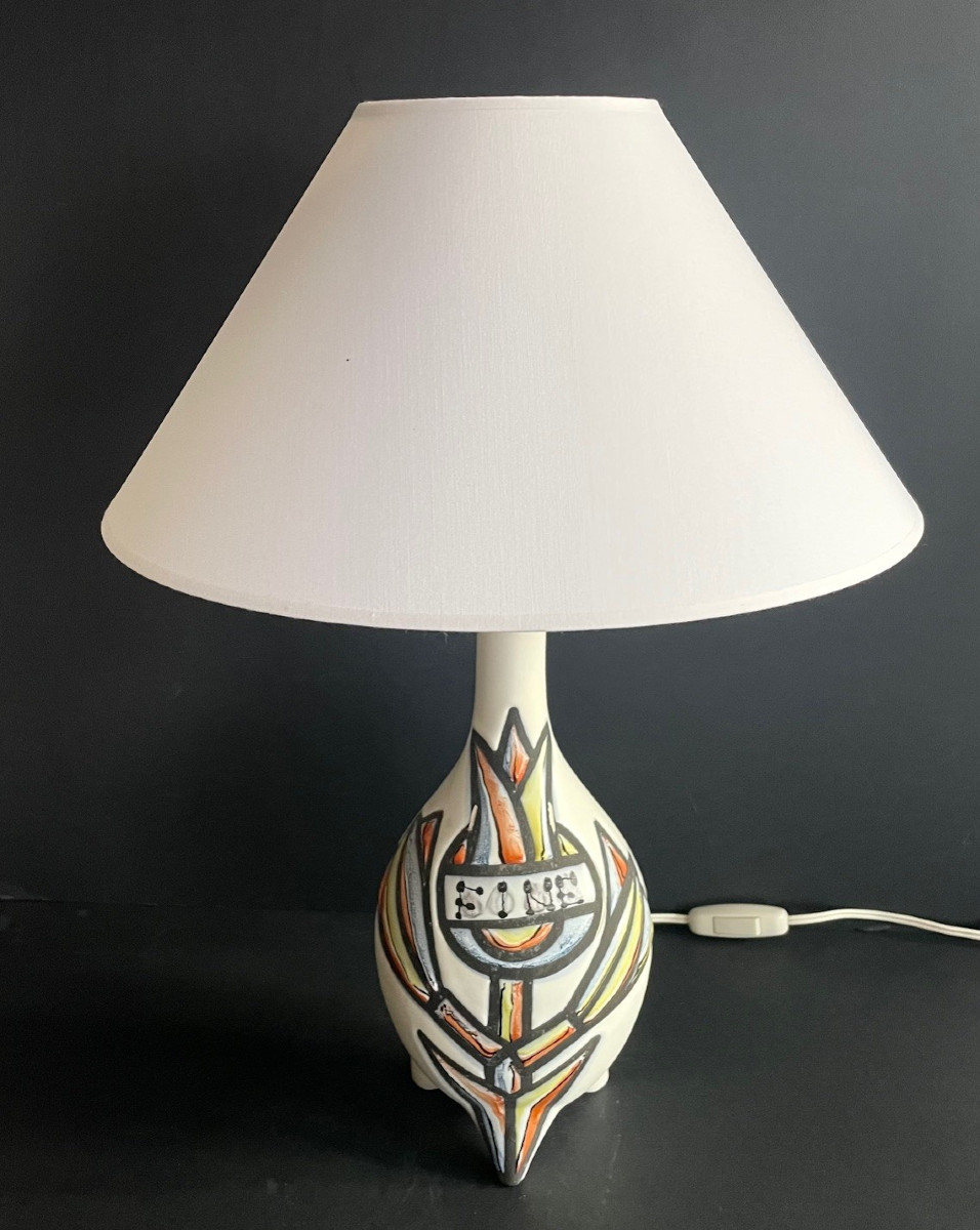 Earthenware Table Lamp By Roger Capron, Vallauris, 1950s