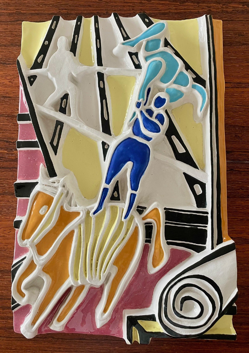 The Acrobats, Ceramic Bas-relief By Roland Brice, 1959