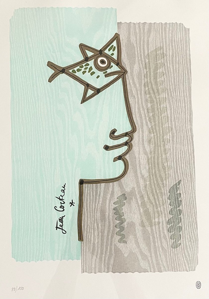 Fish-eye Profile, Original Wood Engraving By Jean Cocteau-photo-2