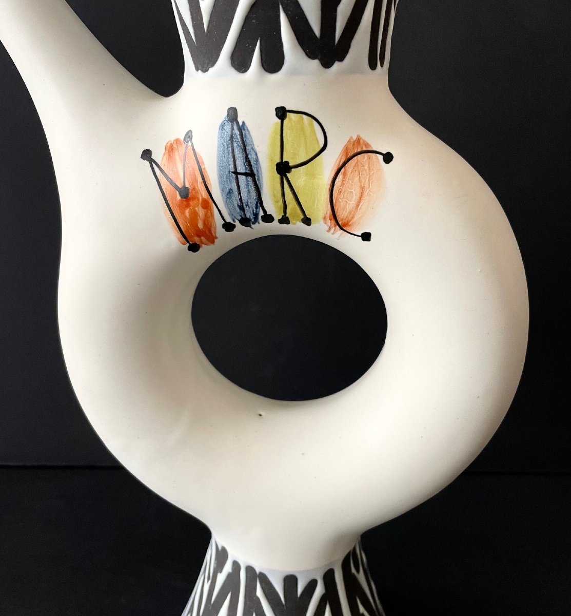 Bouteille "Marc" en faïence par Roger Capron à Vallauris-photo-2
