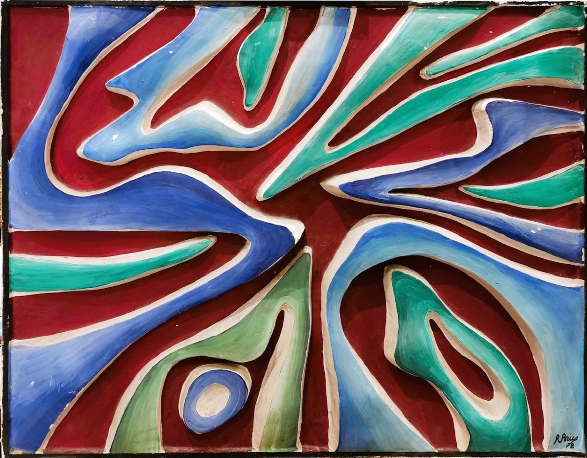 Bas-relief en plâtre par Roland Brice, Biot, pièce unique 1972-photo-2