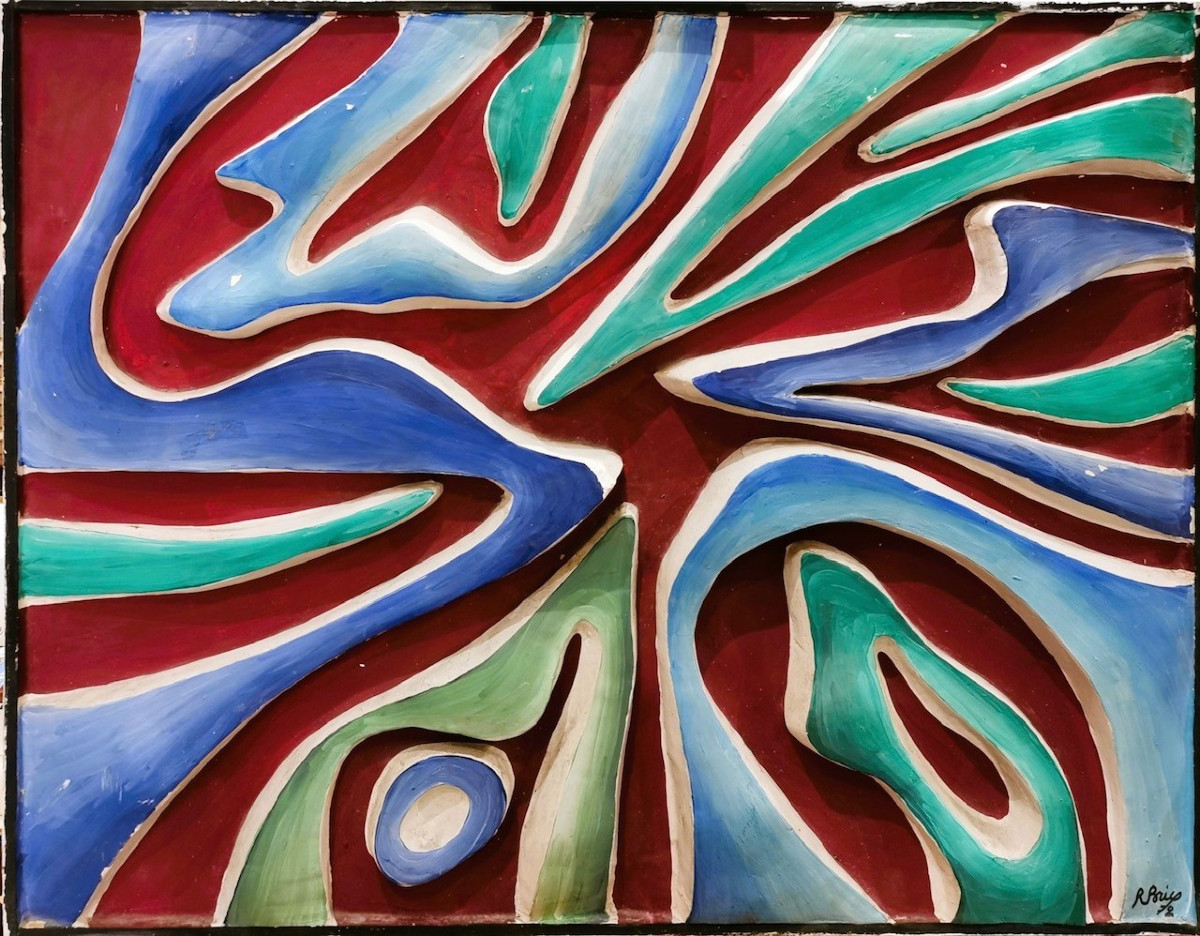 Bas-relief en plâtre par Roland Brice, Biot, pièce unique 1972