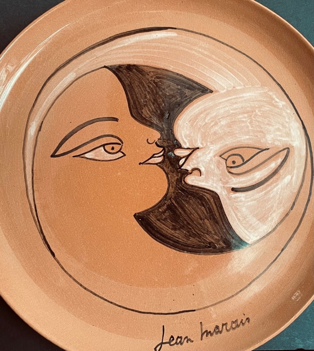 Assiette décorative "Double visage" par Jean Marais à Vallauris-photo-2
