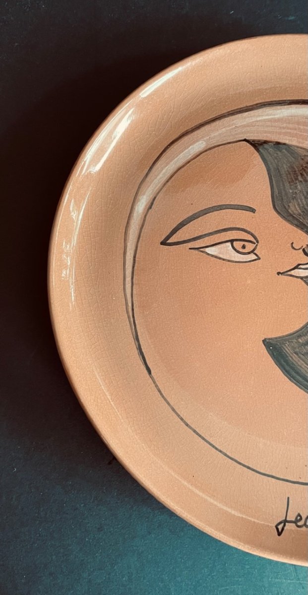 Assiette décorative "Double visage" par Jean Marais à Vallauris-photo-4