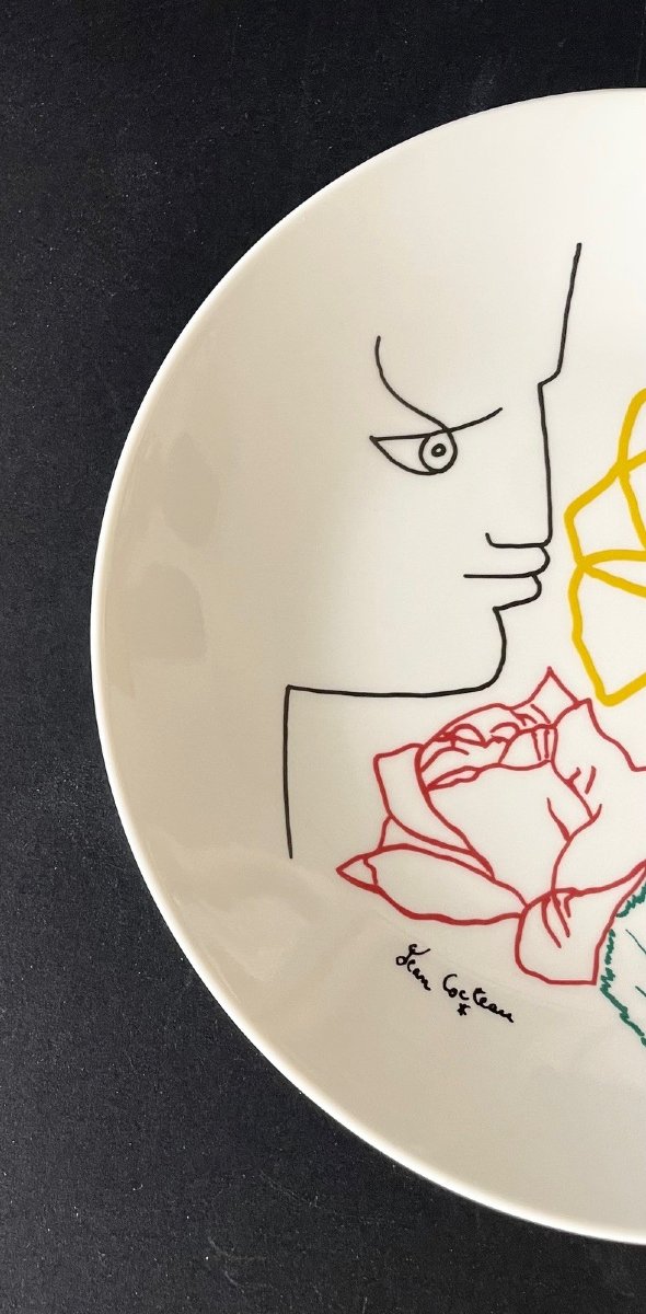 Assiette en porcelaine de Limoges dessin de Jean Cocteau-photo-3