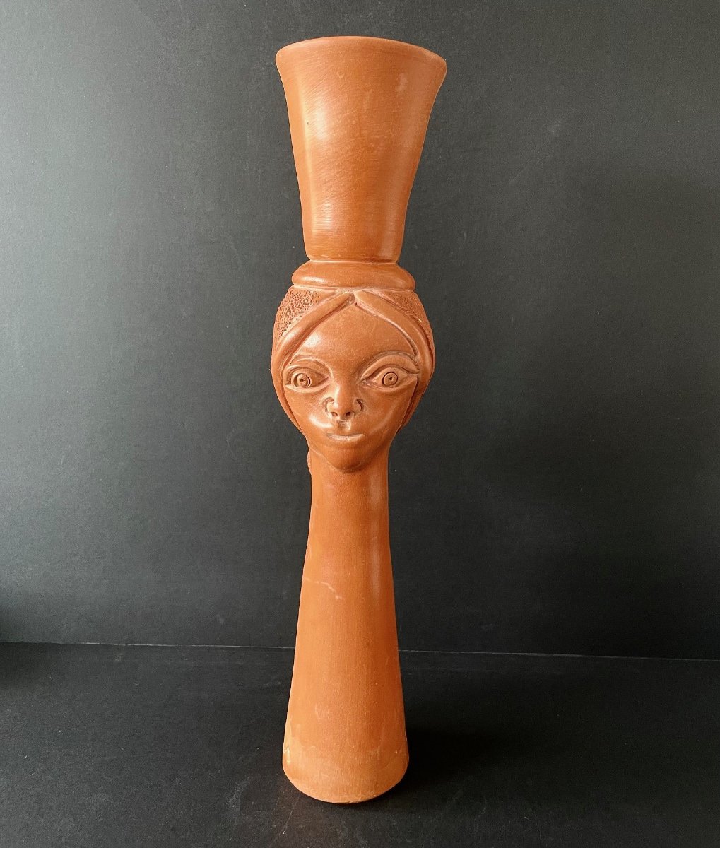 Tall Vase Anthropomorphic Sculpture By Jean Marais Vallauris, 44 Cm