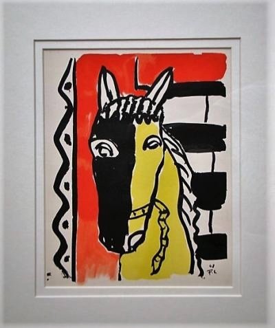 Pochoir « Cheval sur fond  rouge » Fernand Léger 