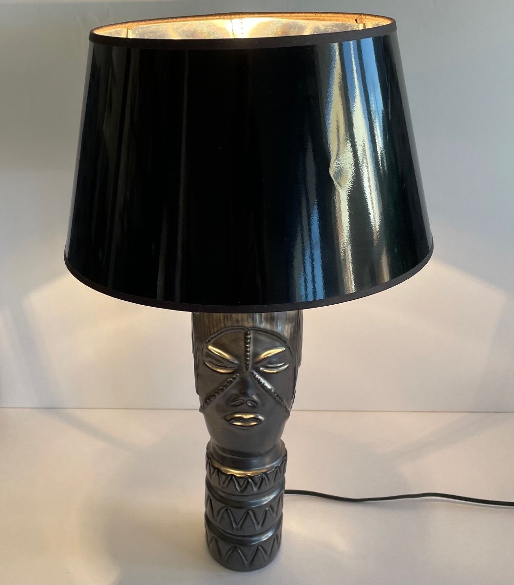 Pied de lampe totem en céramique -photo-2