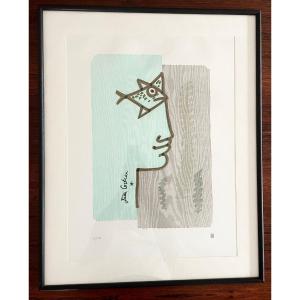 Fish-eye Profile, Original Wood Engraving By Jean Cocteau