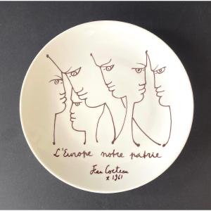 Assiette en porcelaine de Limoges dessin de Jean Cocteau 1961