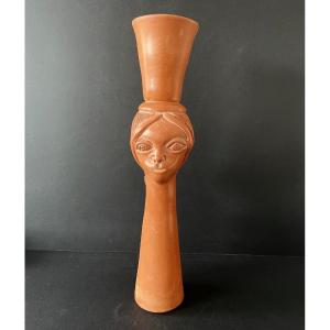 Haut vase sculpture anthropomorphe par Jean Marais Vallauris, 44cm