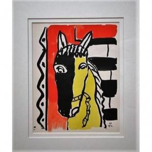 Pochoir « Cheval sur fond  rouge » Fernand Léger 