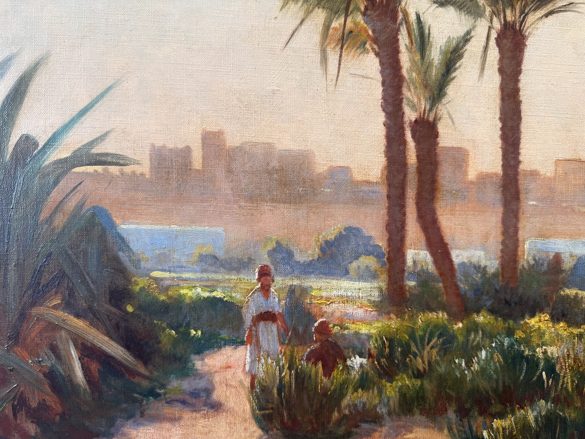 Orientalist View Signed L. Cros Oasis At Dusk – (early 20th Century)-photo-2