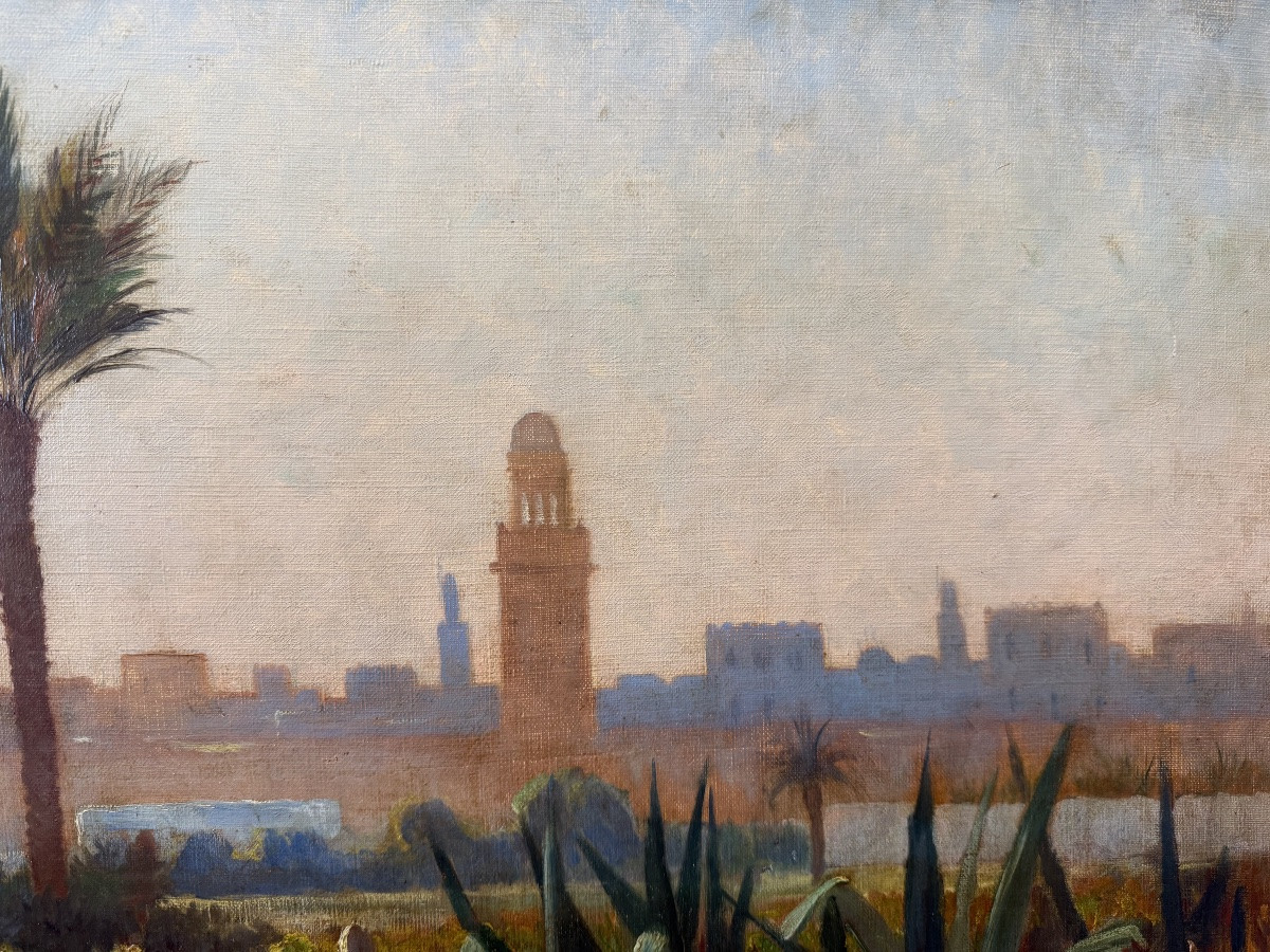 Orientalist View Signed L. Cros Oasis At Dusk – (early 20th Century)-photo-2