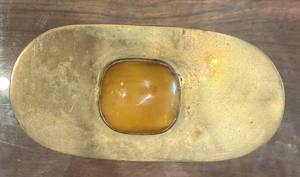 Art Deco Bronze Box With Orange Stone Cabochon – 20th Century-photo-3