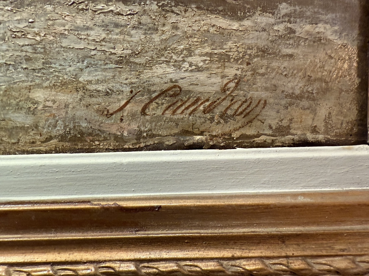 19th Century Marine Painting – Lively Scene At The Water’s Edge – Signed J. Caudron-photo-2