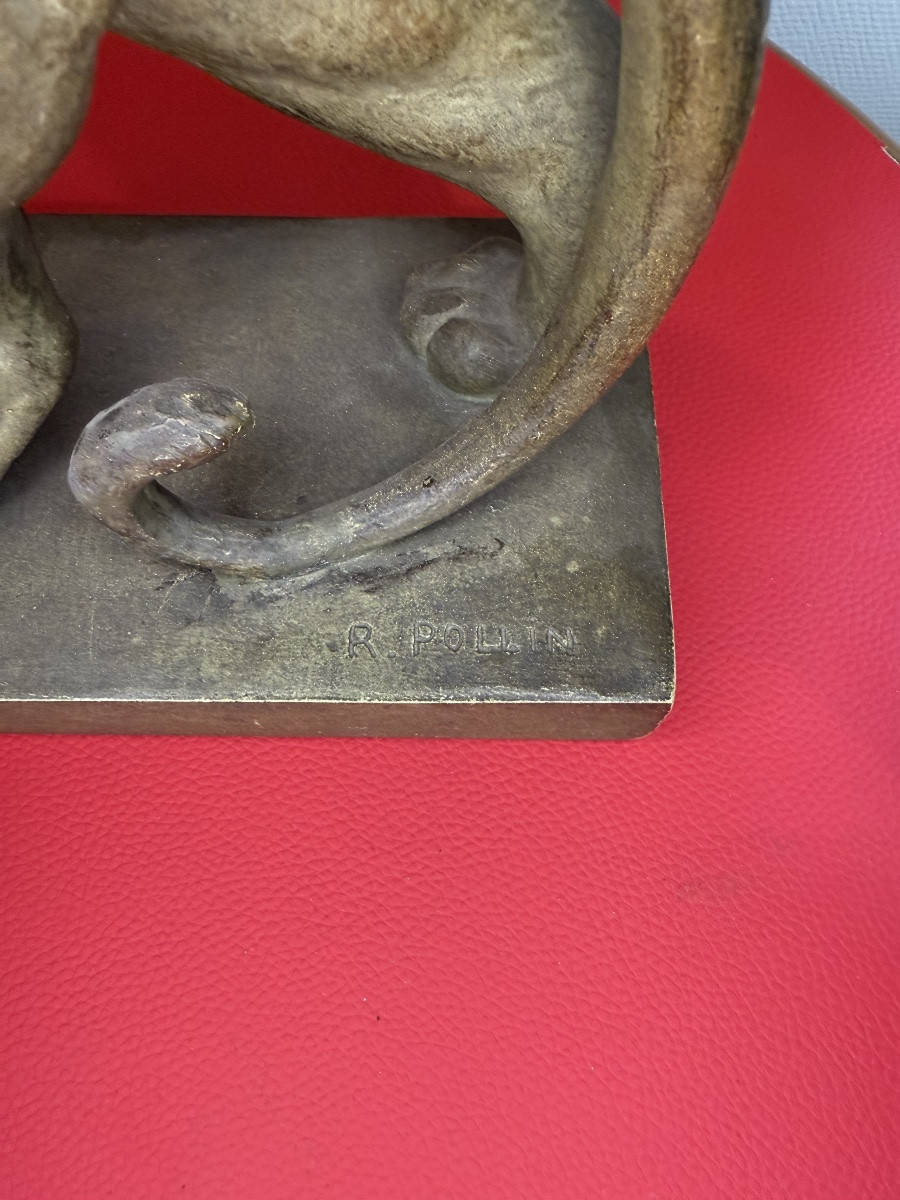Art Deco Terracotta Sculpture – Panthers – 20th Century – Signed A.pollin-photo-3