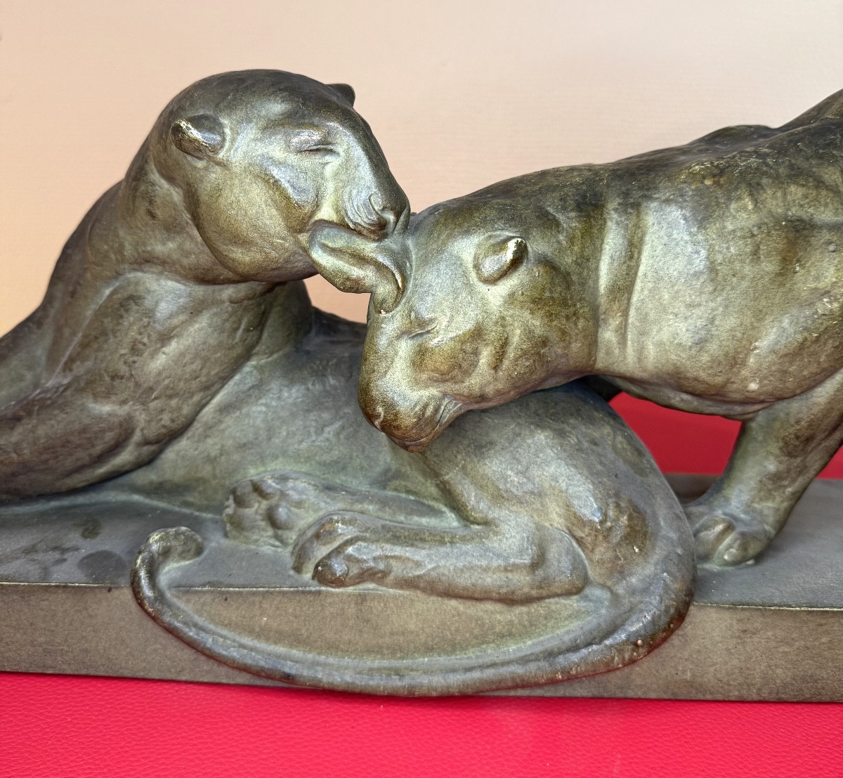 Art Deco Terracotta Sculpture – Panthers – 20th Century – Signed A.pollin-photo-3