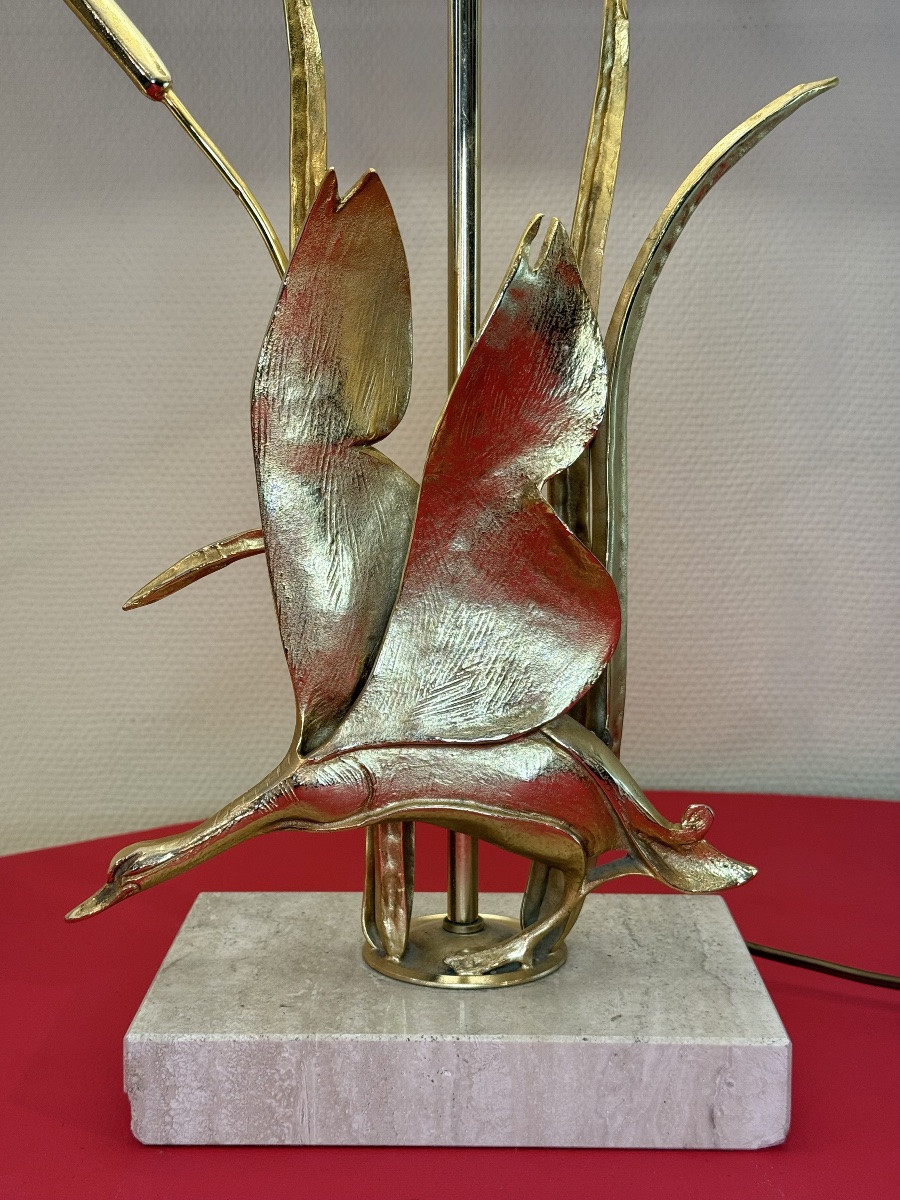 Large Designer Lamp In Golden Brass – Bird / Duck – 70s – Art Deco / Hollywood Style R-photo-2