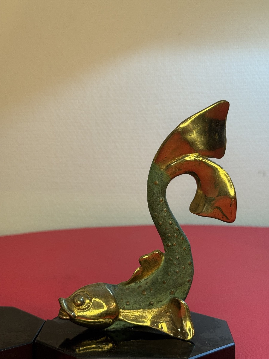 Pair Of Art Deco Bookends – Stylized Bronze Fish, 20th Century-photo-3