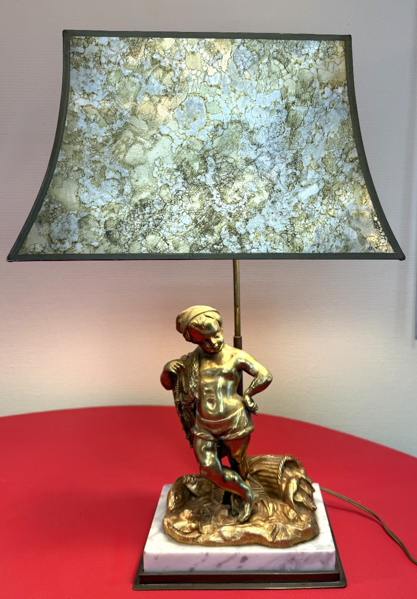 Pair Of Gilt Bronze Lamps – Childish Allegories, Napoleon III Period – 19th Century-photo-2