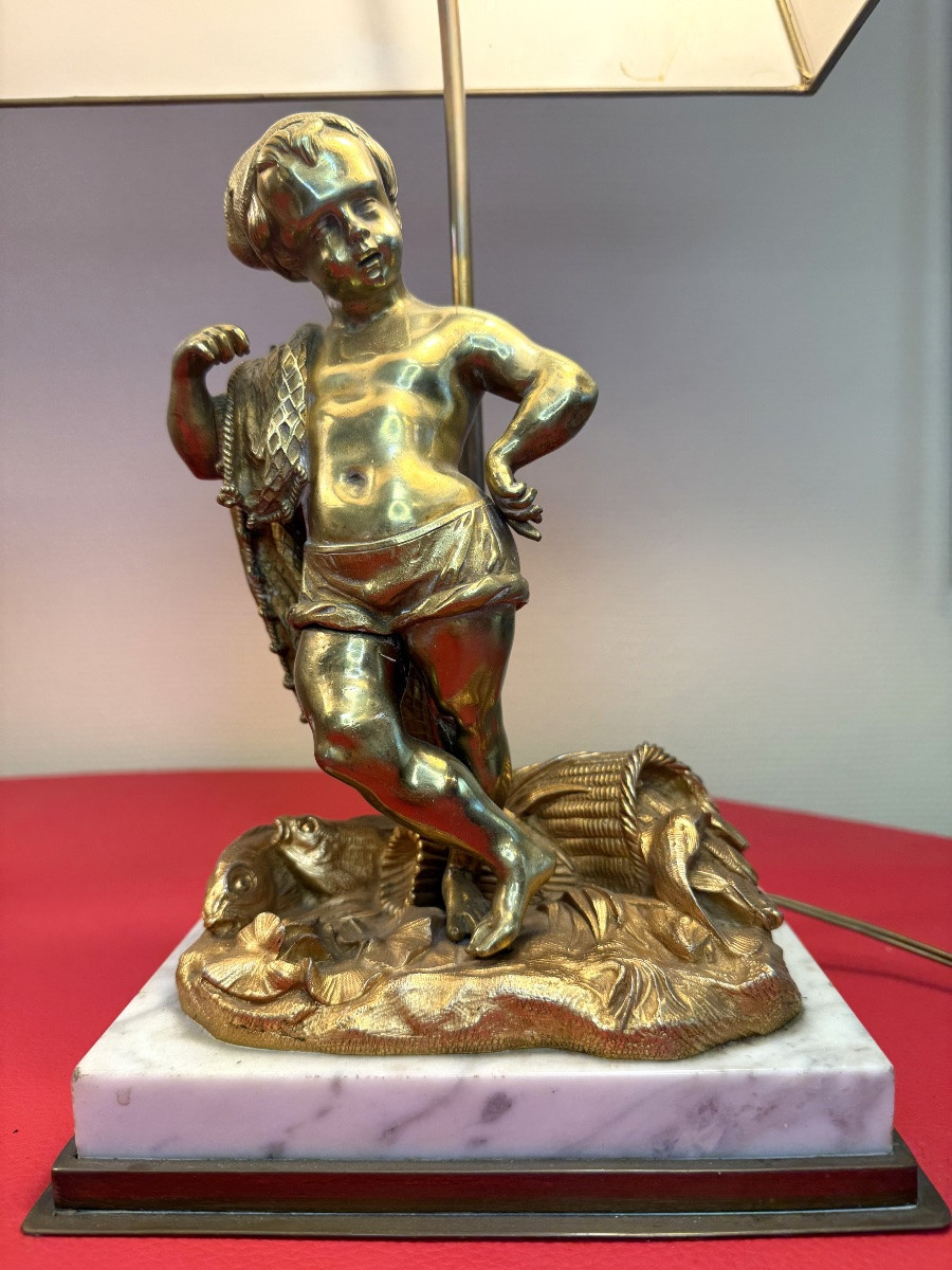 Pair Of Gilt Bronze Lamps – Childish Allegories, Napoleon III Period – 19th Century-photo-3