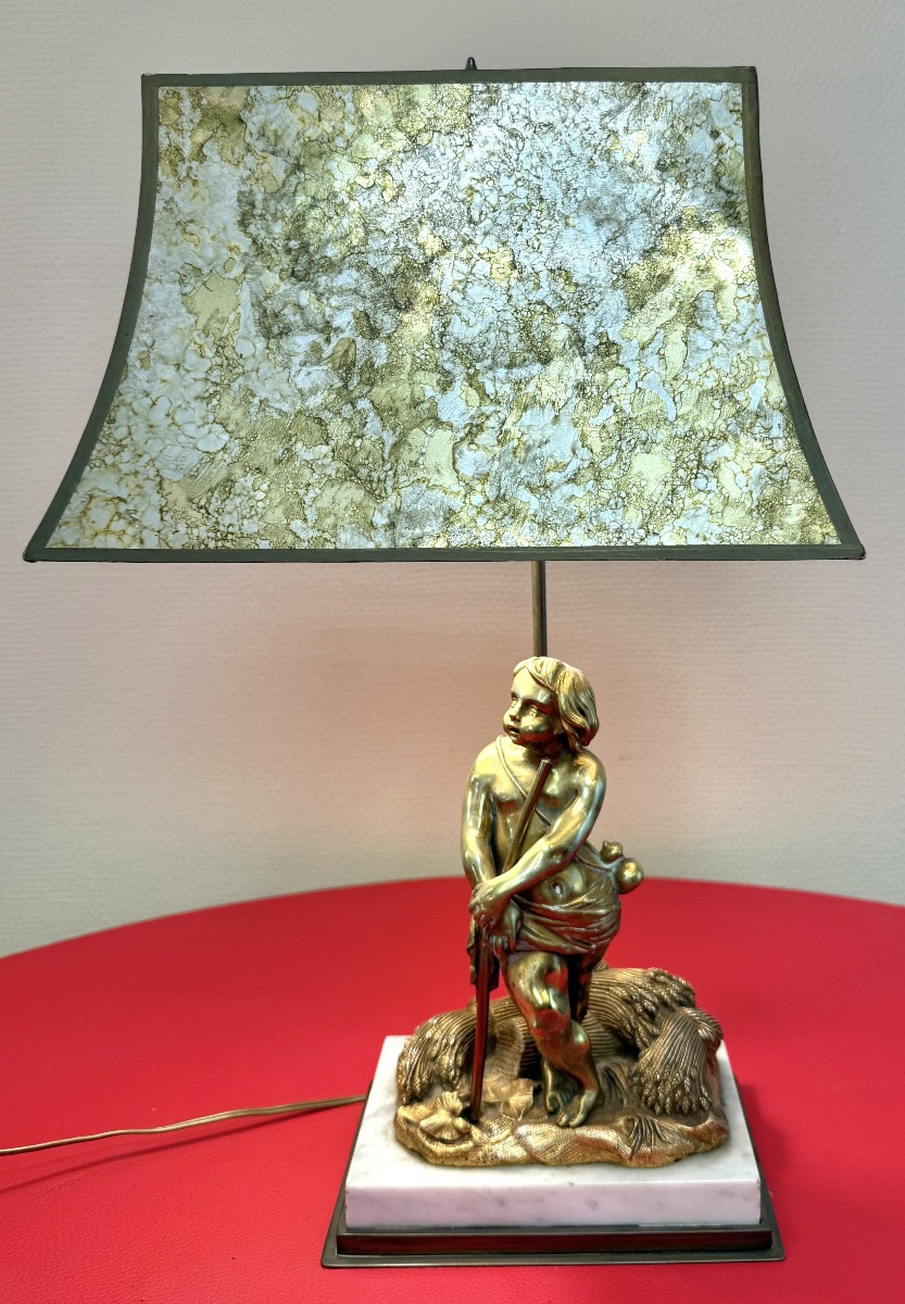 Pair Of Gilt Bronze Lamps – Childish Allegories, Napoleon III Period – 19th Century-photo-2
