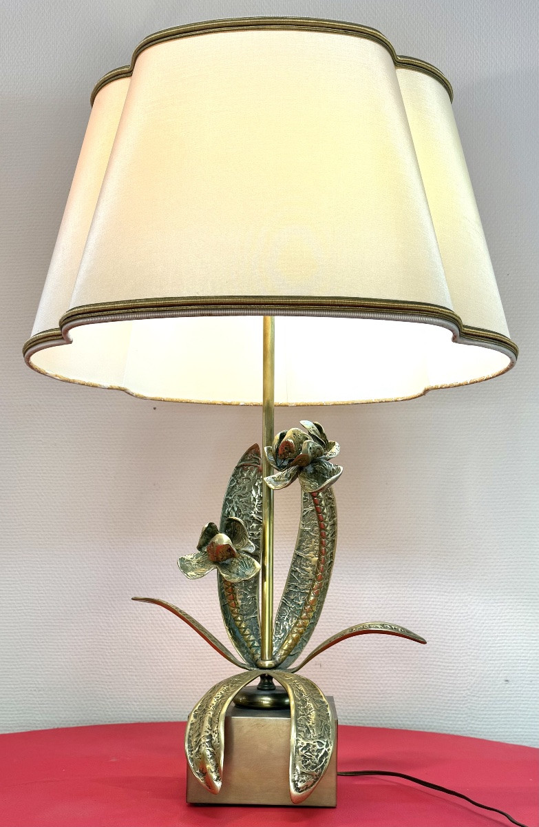 Bronze Floral Lamp – 70s Design-photo-3