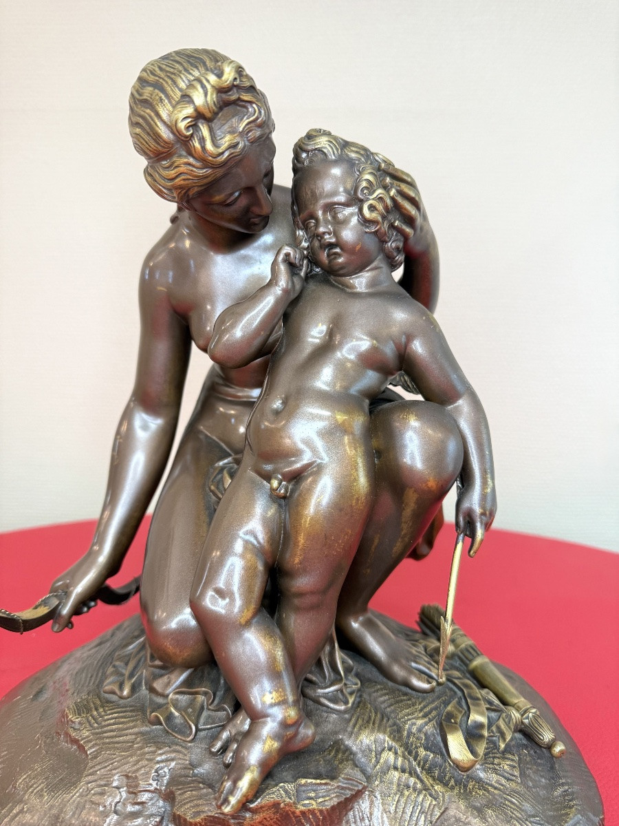 Venus And Cupid, Bronze Group After James Pradier-photo-3