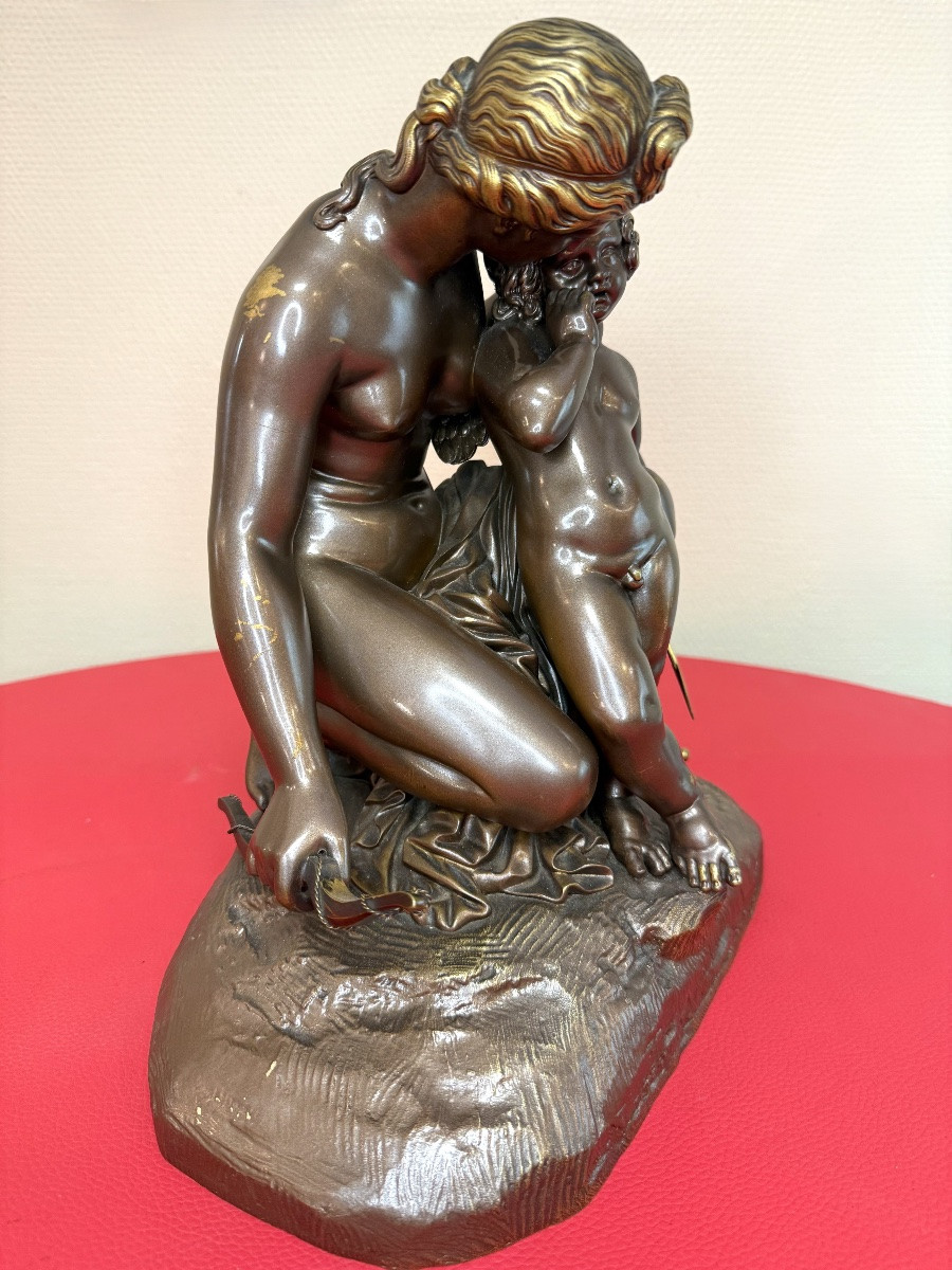 Venus And Cupid, Bronze Group After James Pradier-photo-3