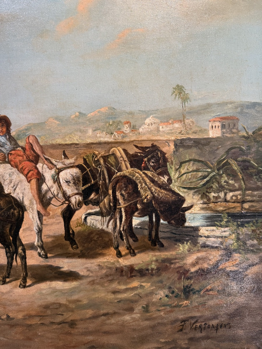 Caravan On The Road To The Orient Orientalist School – 19th Century, Napoleon III Period-photo-3