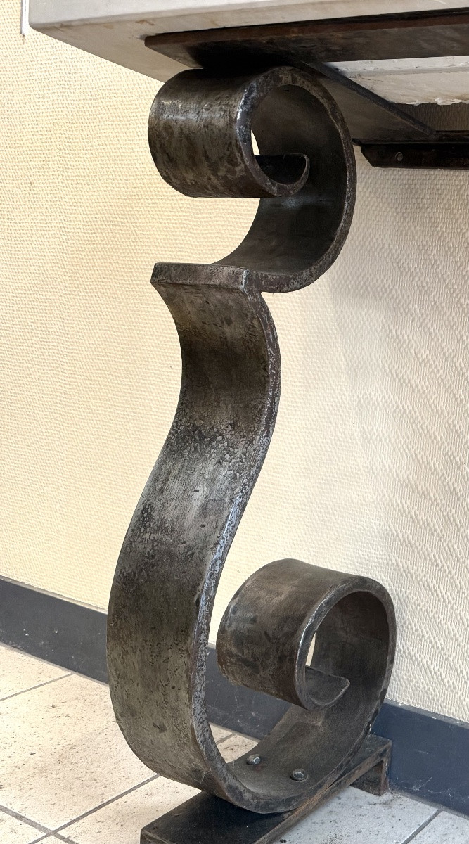 Art Deco Console In White Marble And Wrought Iron – 20th Century-photo-2