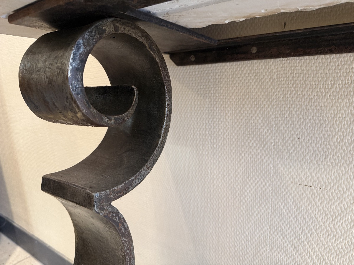 Art Deco Console In White Marble And Wrought Iron – 20th Century-photo-3