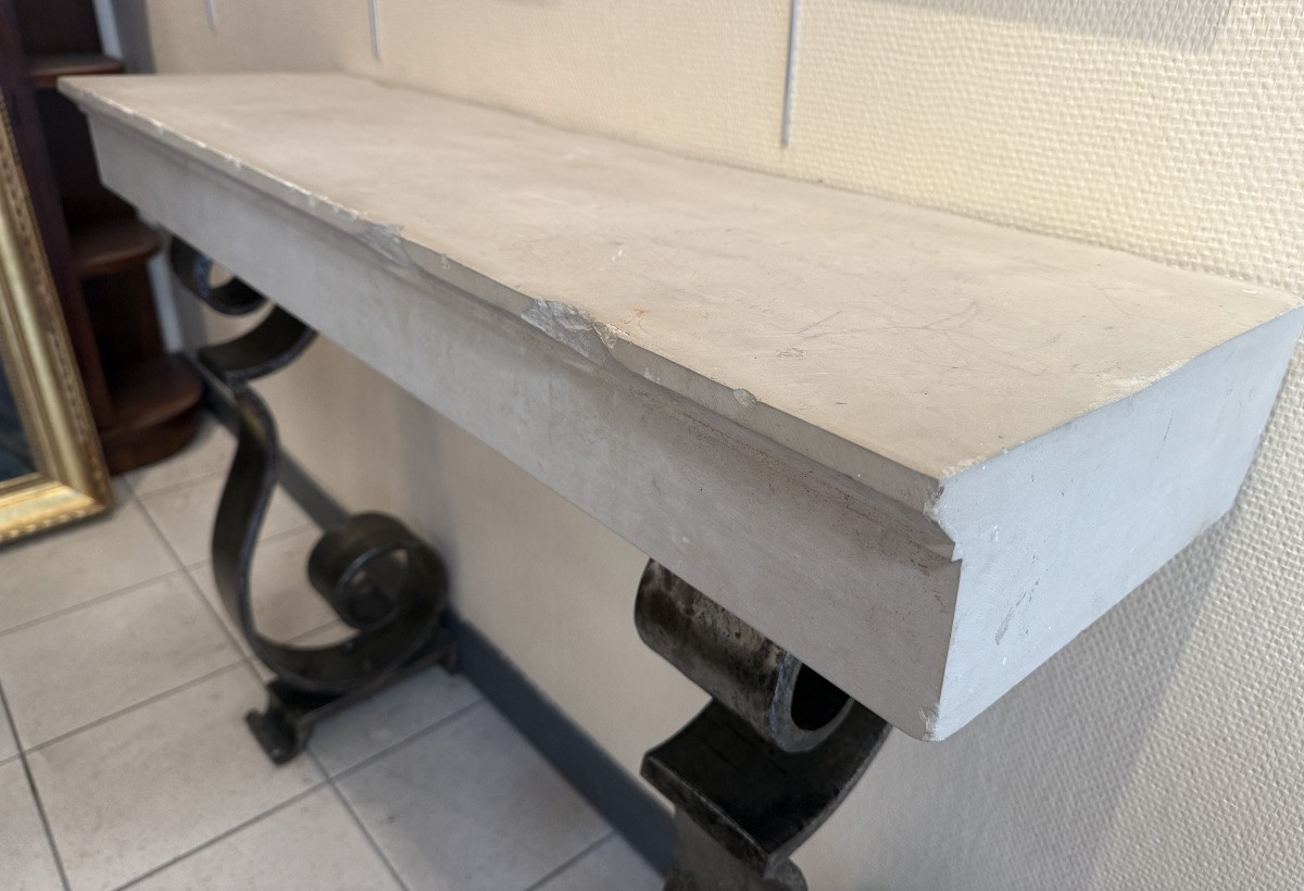 Art Deco Console In White Marble And Wrought Iron – 20th Century-photo-6
