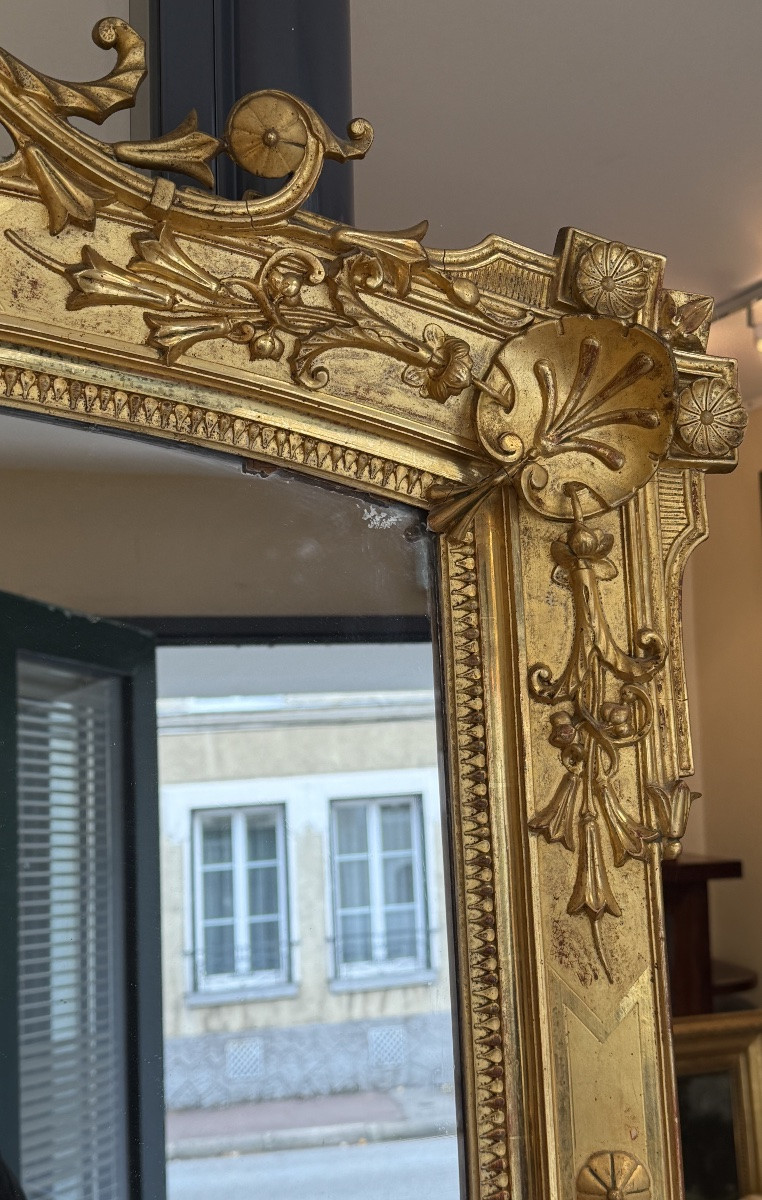 Grand miroir Empire en bois doré – XIXe siècle – 2m12 de hauteur-photo-1