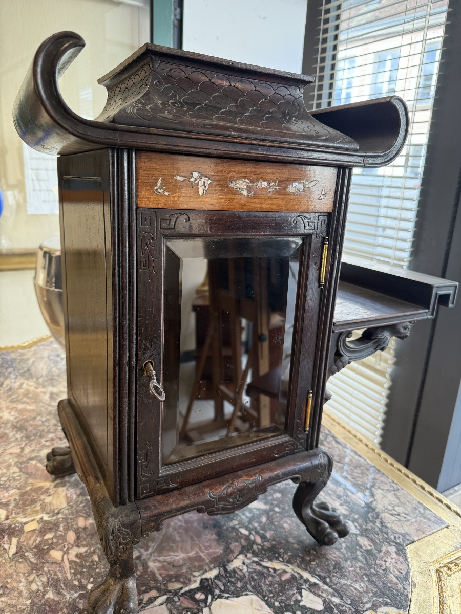 Japanese-style Mahogany And Mother-of-pearl Cabinet – Napoleon III Period – 19th Century-photo-1