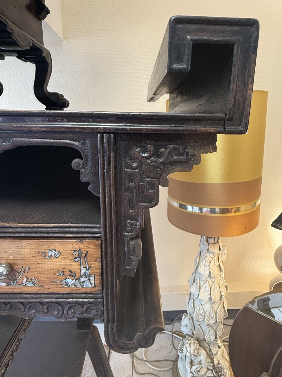 Japanese-style Mahogany And Mother-of-pearl Cabinet – Napoleon III Period – 19th Century-photo-3