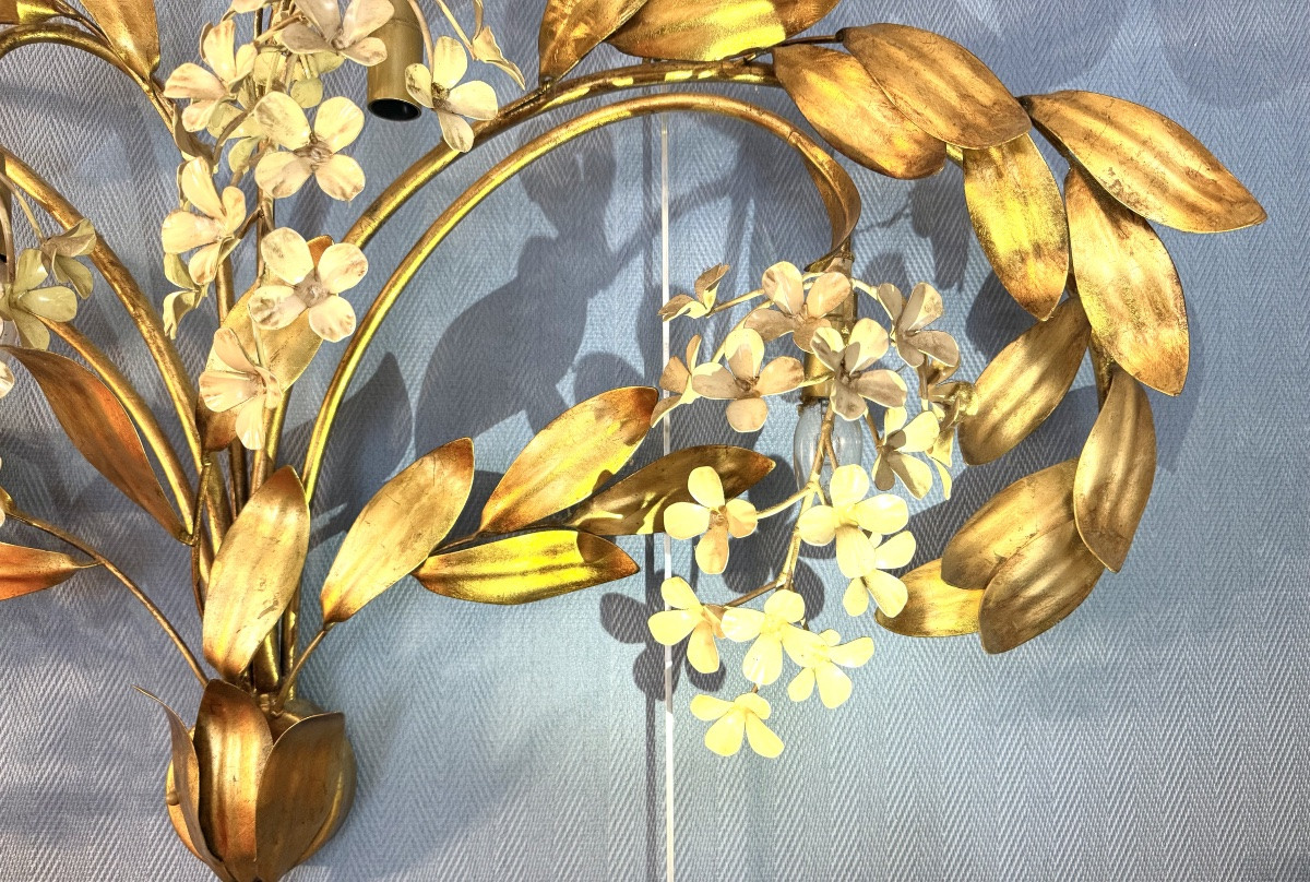 Applique florale vintage Hans Kögl en métal doré – Années 60/70-photo-1