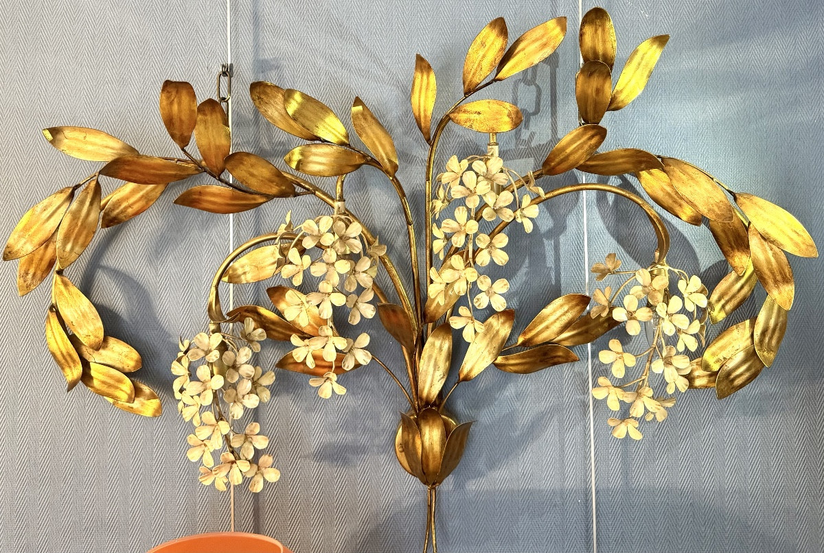Applique florale vintage Hans Kögl en métal doré – Années 60/70
