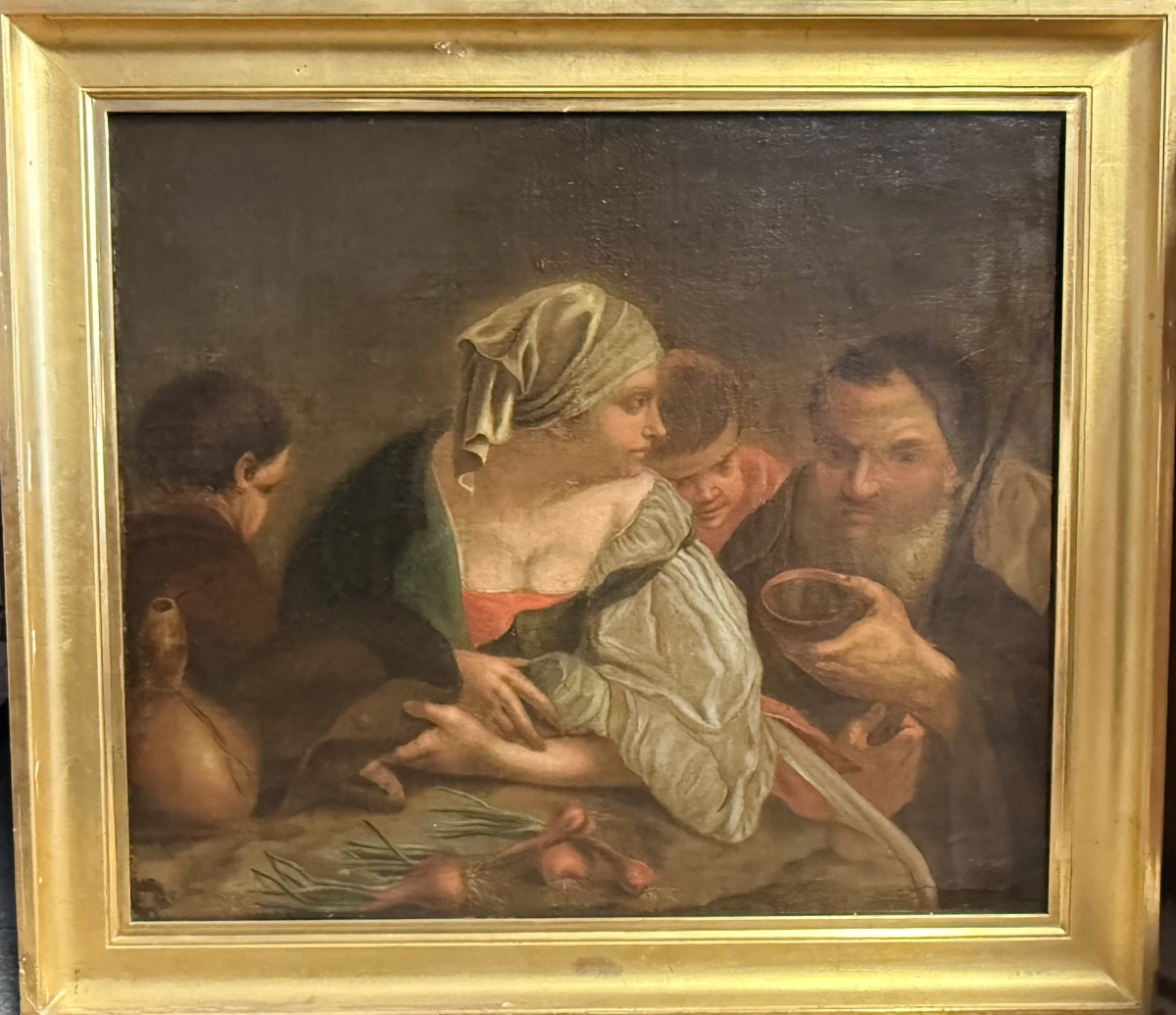 “Scène de Taverne – Tableau de Genre du XVIIᵉ Siècle, Huile sur Toile”
