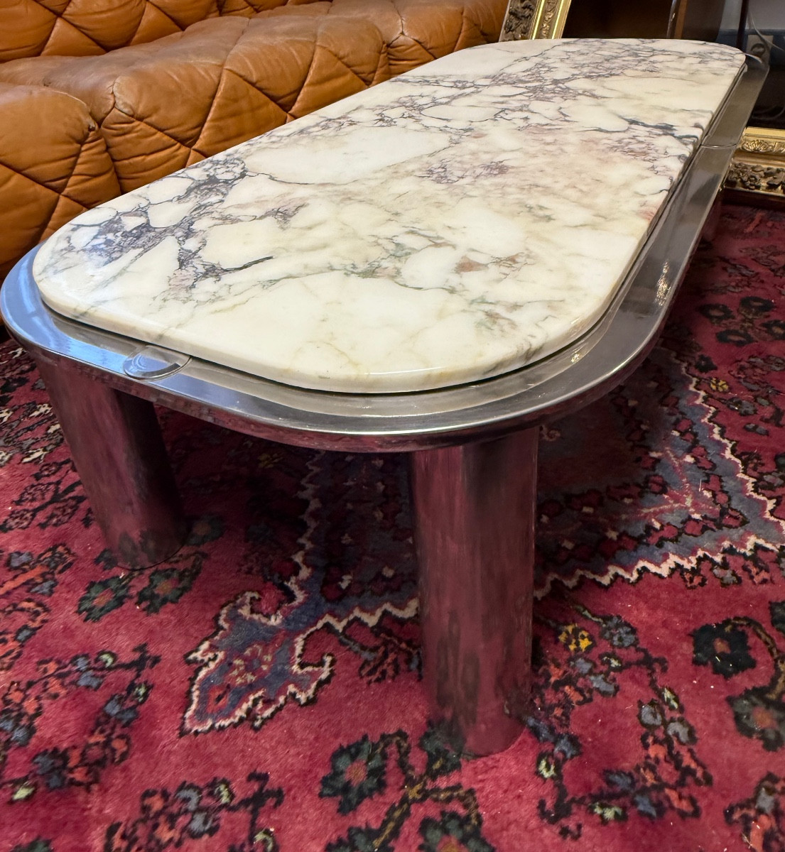 Modernist Coffee Table In Marble And Chrome – 20th Century Design