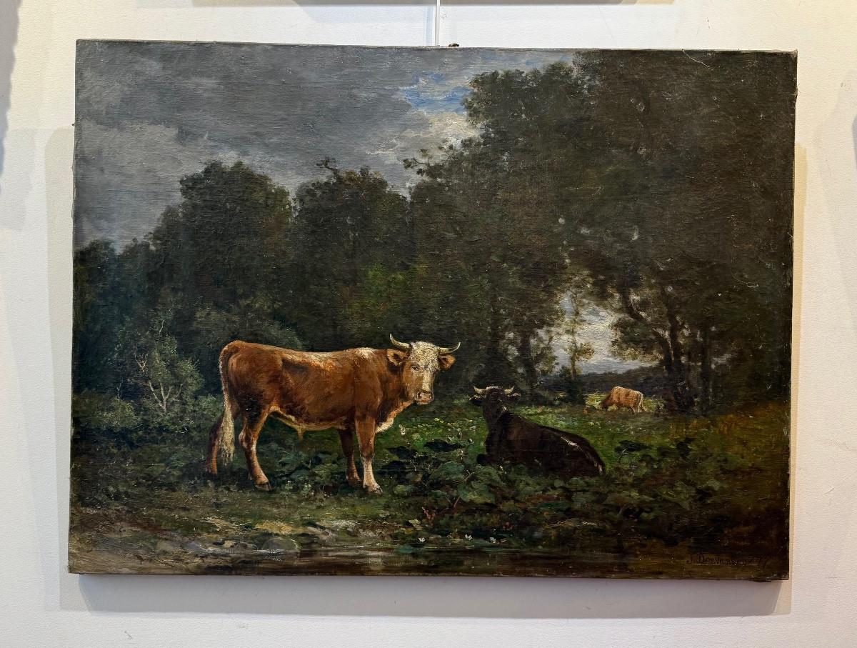 Cows In The Dim Light – Signed J. Desvarreux (1877)