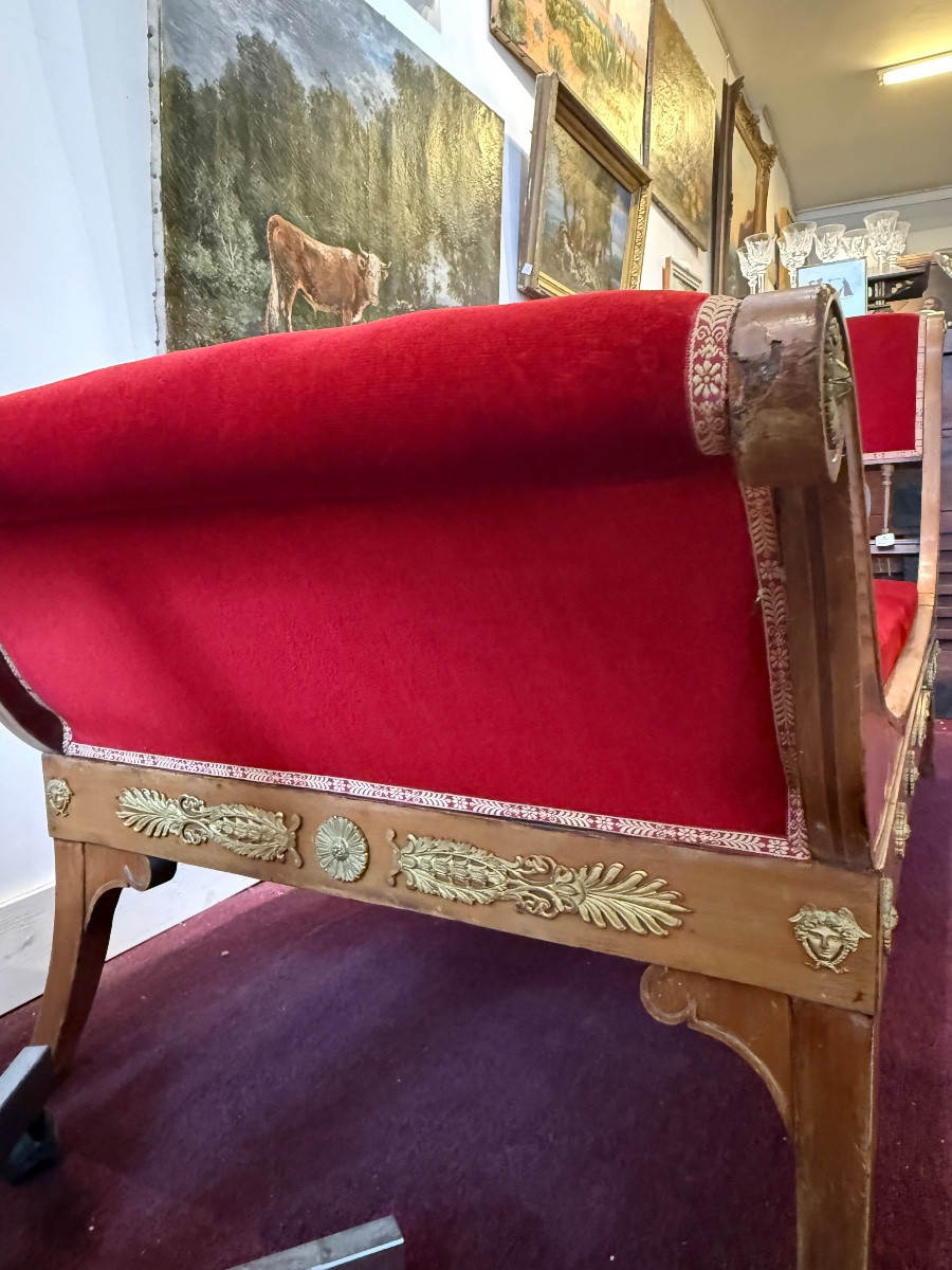 Napoleon III Bench In Wood Adorned With Bronzes – Red Velvet-photo-3