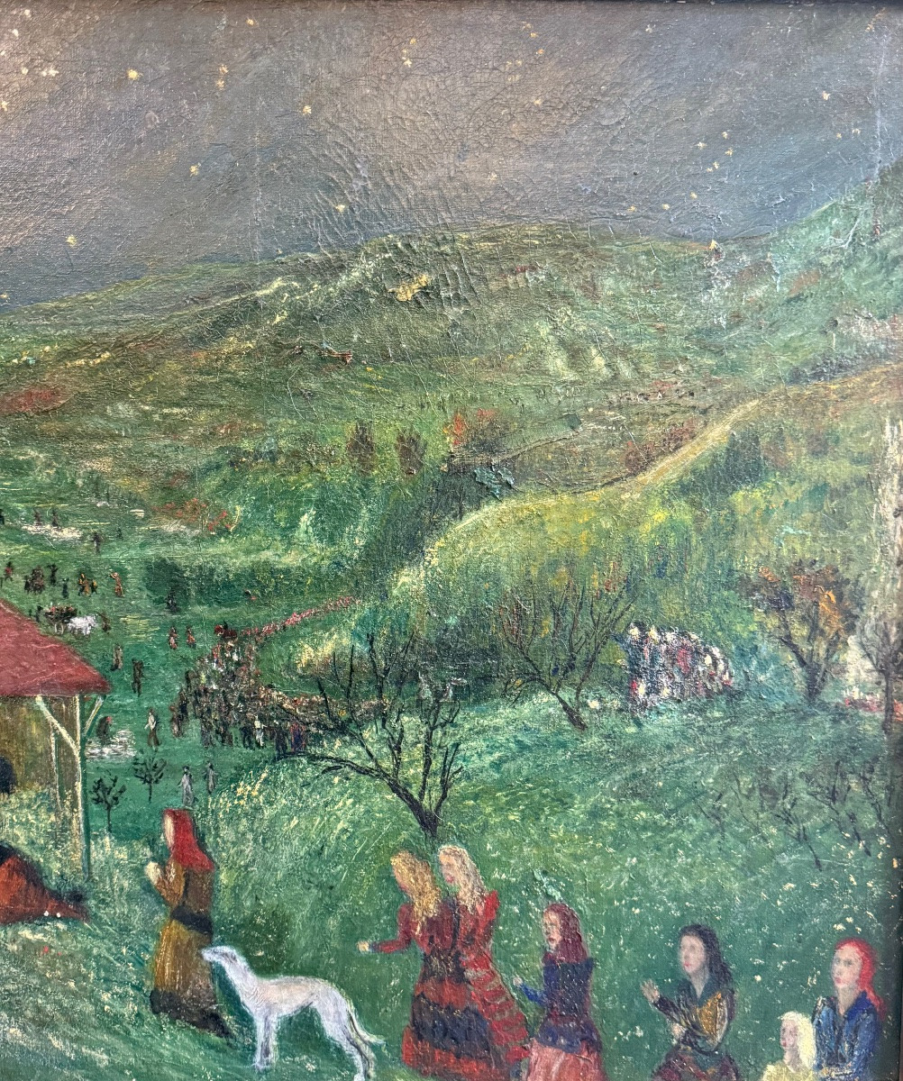 Tableau La Nativité, Inspiration Chagall – Huile sur Toile, Art Moderne-photo-3