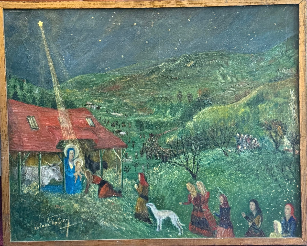Tableau La Nativité, Inspiration Chagall – Huile sur Toile, Art Moderne