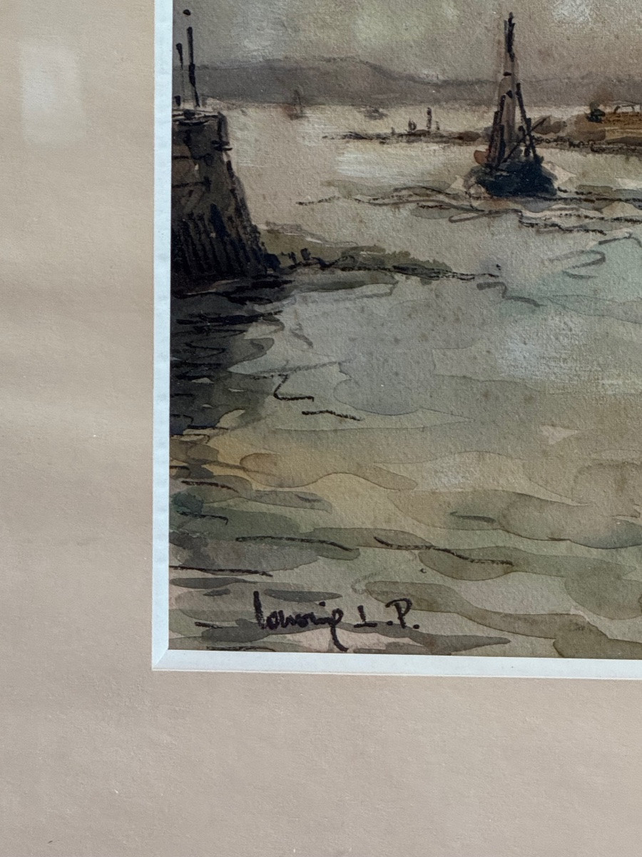 Marine Watercolor Of Honfleur, 1957 – Art Nouveau, Watercolor On Cardboard-photo-2