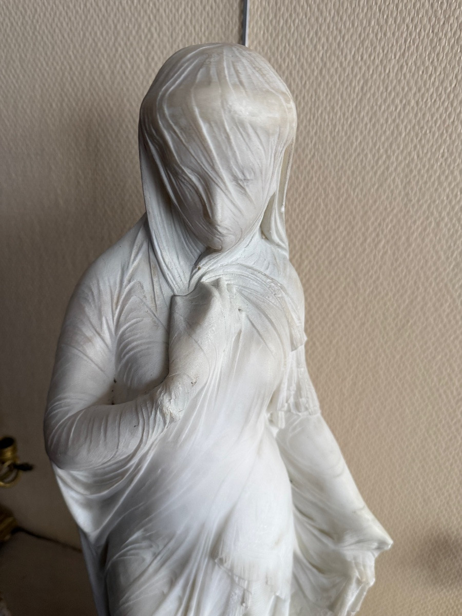 Marble Sculpture Of A Woman, Signed Cm Benzoni, 1869 – Napoleon III-photo-1